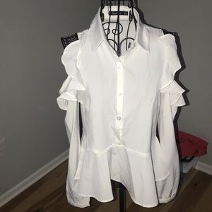 Boohoo Cold Shoulder Ruffle Blouse